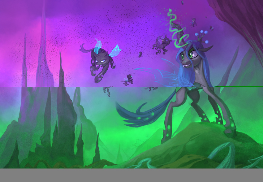 2014 changeling envidia14 female feral friendship_is_magic green_eyes green_hair hair my_little_pony queen_chrysalis_(mlp) smile