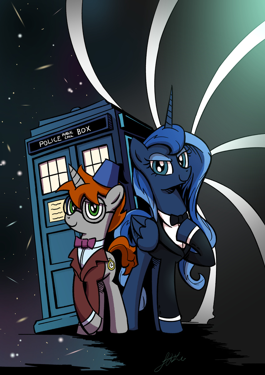 cutie_mark equine eyeglasses female feral fez friendship_is_magic hat horn horse lovelyneckbeard male mammal my_little_pony original_character pony princess_luna_(mlp) tardis unicorn winged_unicorn wings