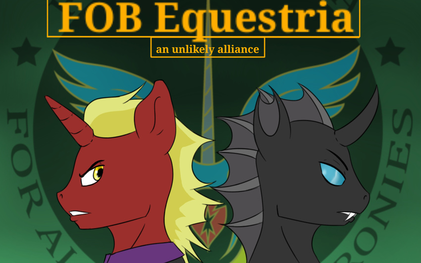 anthrofied changeling duo equine fan hair horn logo looking_back lovingwolf male mammal my_little_pony original_character title unicorn