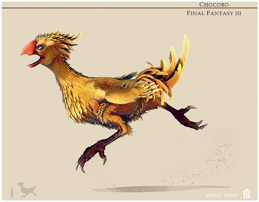 blue_eyes character_name chocobo claws commentary copyright_name eden-west english_commentary final_fantasy final_fantasy_iii height_chart highres no_humans open_mouth running solo