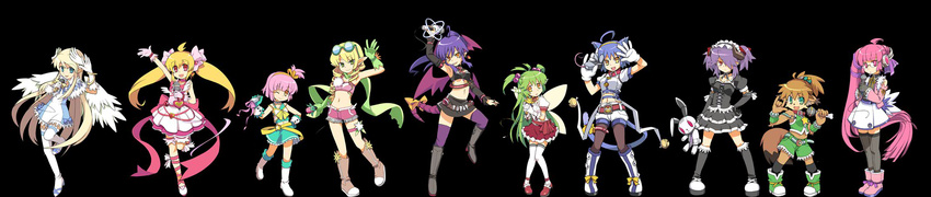 animal_ears artist_request bahamut_(totomono) celestia_(totomono) diablos_(totomono) dwarf_(totomono) elf_(totomono) fairy_(totomono) felpurr gnome_(totomono) highres human_(totomono) idol ken_to_mahou_to_gakuen_mono ken_to_mahou_to_gakuen_mono_2 khulaz long_hair long_image microphone multiple_girls official_art tail thighhighs wide_image