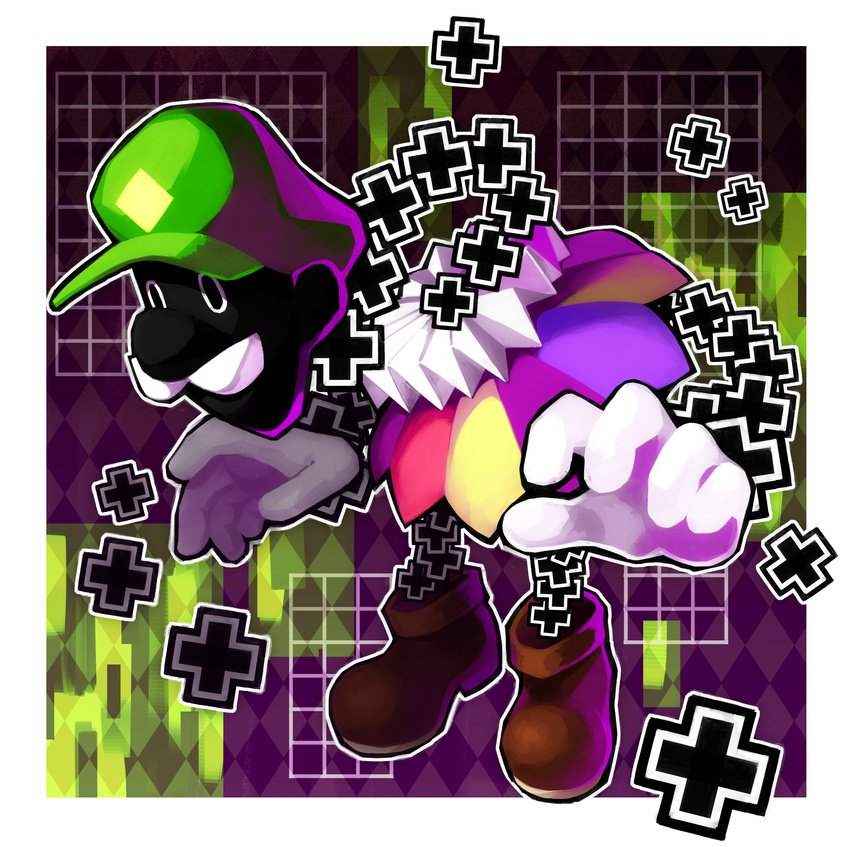 black_skin facial_hair gloves hat highres mustache ouse_(otussger) plus_sign solo super_dimentio super_paper_mario white_gloves