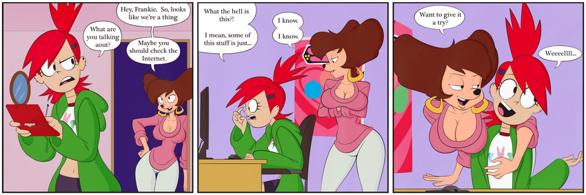 anthro big_breasts breasts cleavage clothed clothing dialog disney english_text female fosters_home_for_imaginary_friends franike_foster frankie_foster goof_troop human mammal milf mother parent peg_pete text thaman