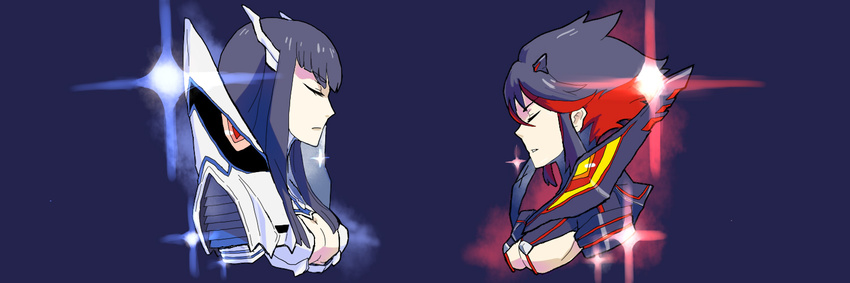 closed_eyes junketsu kill_la_kill kiryuuin_satsuki long_hair matoi_ryuuko multicolored_hair multiple_girls profile red_hair senketsu short_hair two-tone_hair uri_(uryu002)