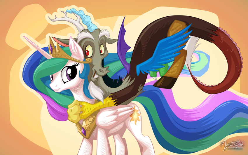 discord_(mlp) duo equine female feral friendship_is_magic horn horse male mammal my_little_pony mysticalpha pony princess_celestia_(mlp) winged_unicorn wings