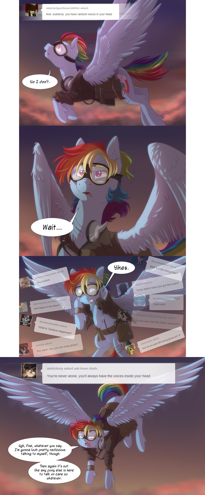 blue_fur dennybutt dialog english_text equine eyewear female feral flying friendship_is_magic fur goggles hair mammal multi-colored_hair my_little_pony open_mouth pegasus purple_eyes rainbow_dash_(mlp) rainbow_hair solo spread_wings text wings