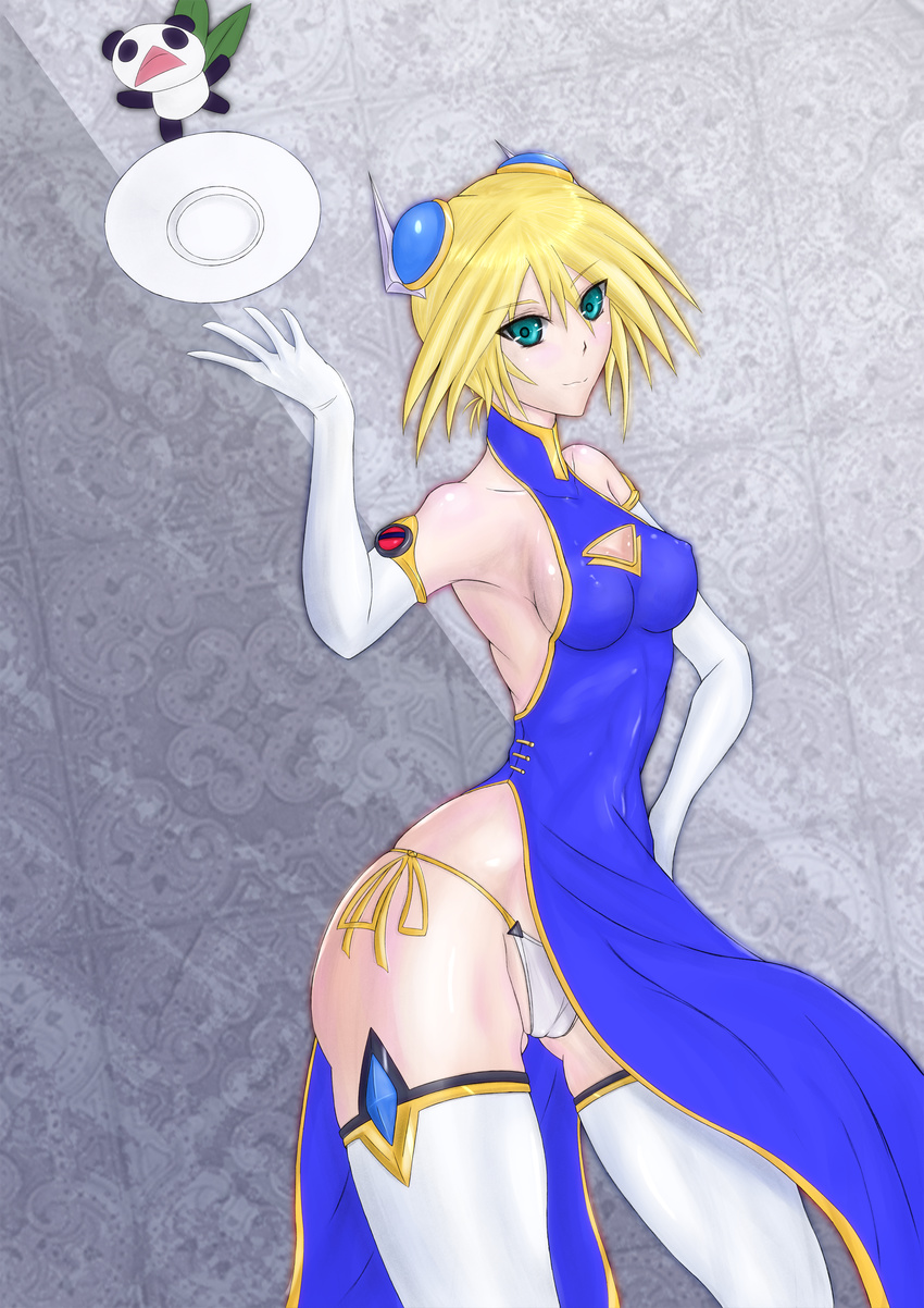 blazblue blazblue:_chronophantasma blazblue:_continuum_shift blonde_hair blue_eyes china_dress chinese_clothes dress hair highres lao_jiu mu-12 noel_vermillion panda