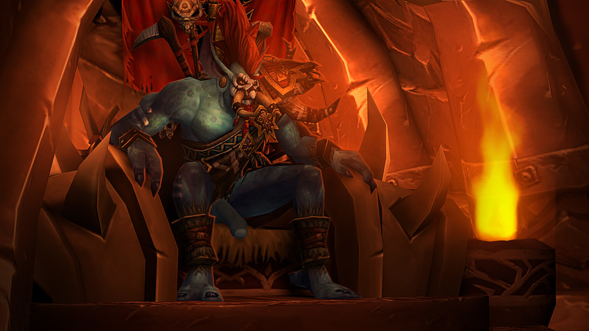 big_penis blue_claws blue_penis bracelet cave cgi cloth ear_piercing edit fangs fire flaccid glare hair hi_res jewelry legwear long_ears male mohawk muscles nails pecs penis piercing reaping_hook red_hair rexx_(artist) sitting skull solo teeth throne toga torch tribal troll tusks video_games vol'jin vol'jin wallpaper warcraft weapon world_of_warcraft