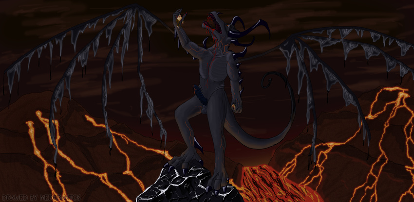 blood blue_penis claws death deity dragon erection horn lava lava_cum male mercrantos penis red_eyes vore wings