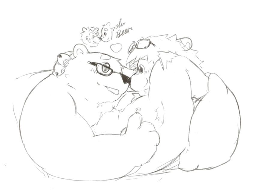 anthro armpits bear cuddling cute eyebrows eyeglasses eyewear feline gay kemono lion male mammal nipples pillow plain_background sketch stevenlew white_background