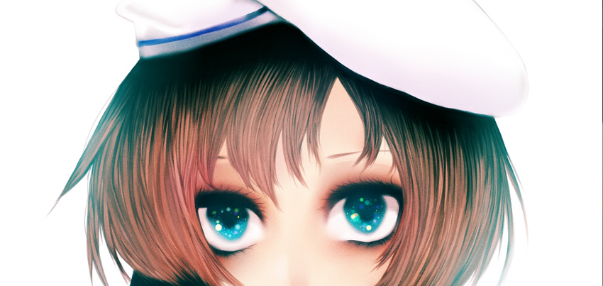 bad_id bad_pixiv_id blue_eyes brown_hair close-up eyes hat higurashi_no_naku_koro_ni nekotan116 ryuuguu_rena short_hair solo