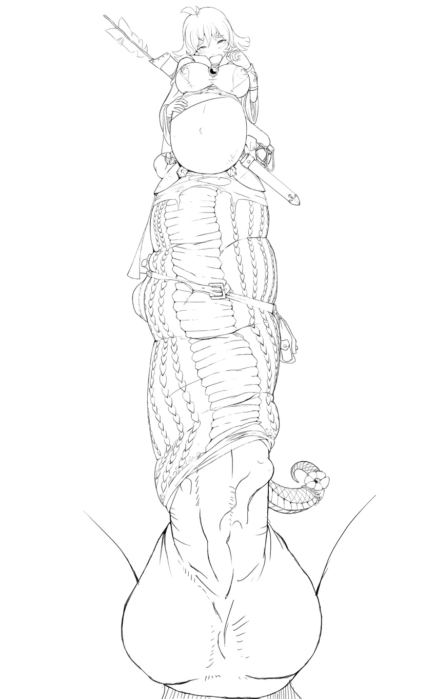 balls clothing cock_sleeve etheross female hi_res insertion large_insertion looking_at_viewer naga nipples penetration penis plain_background pussy reptile scales scalie sex size_difference sketch snake spreading white_background