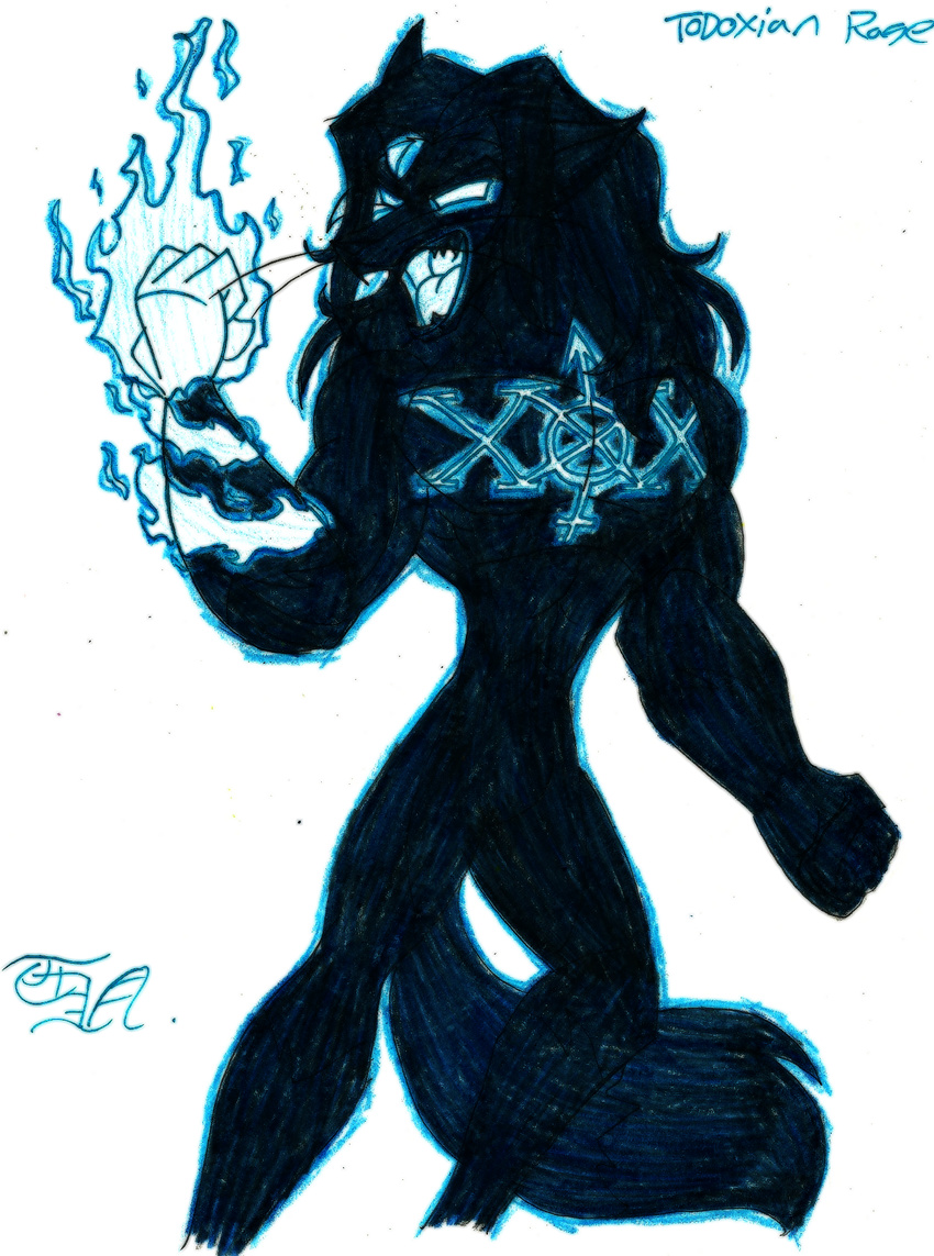 angry blue_glow canine fire fox glowing glowing_eyes glowing_markings magic male mammal markings solo tattoo toddrogue69 todoxas