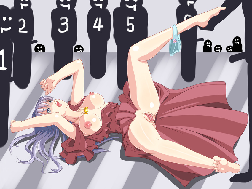 arisu_(zzo900) barefoot blue_hair breasts erection feet female goddess nipples nude penis purple_eyes reah reah_(ys) uncensored ys