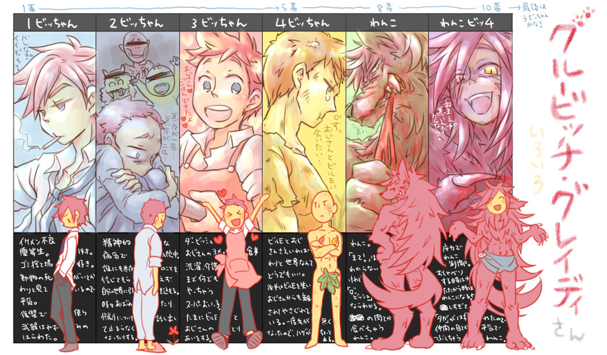 age_progression animal_ears apron bad_id bad_pixiv_id blood blue_eyes cigarette crossed_arms fangs grubitsch_grady heart leaf_clothing long_hair necktie older open_mouth pout red_hair school_uniform short_hair smile spoilers tail tears the_demonata translation_request wall_of_text wao_n werewolf yellow_eyes younger