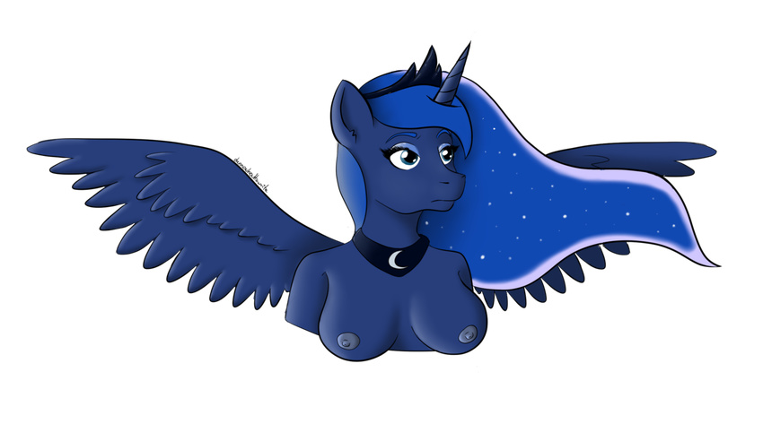 anthro breasts dunnowhattowritte equine female friendship_is_magic hair horn horse mammal my_little_pony nipples pony princess_luna_(mlp) winged_unicorn wings