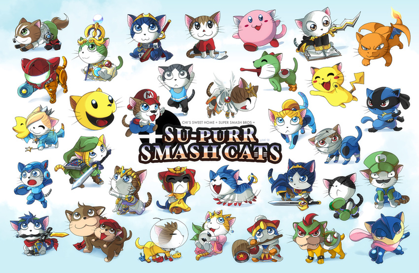 animalization annotated axe blue_eyes blue_pikmin book bowser boxing_gloves brown_eyes captain_falcon cat charizard chi's_sweet_home chi's_sweet_home chiko_(mario) crown diddy_kong donkey_kong donkey_kong_(series) doubutsu_no_mori epic everyone f-zero facial_hair fire_emblem fox_mccloud greninja grey_eyes hat headset ike jewelry kid_icarus king_dedede kirby kirby_(series) link little_mac lots_of_jewelry lucario lucina luigi luma mario mario_(series) marth meme metroid mustache my_unit nintendo no_humans olimar pac-man pac-man_(game) palutena parody pikachu pikmin pikmin_(creature) pink_eyes pit pit_(kid_icarus) pokemon princess_peach princess_rosalina princess_zelda pun punch-out!! red_eyes red_pikmin ring rockman rockman_(character) rosetta_(mario) samus_aran sheik shield sonic sonic_the_hedgehog star_fox starfox super_mario_bros. super_mario_galaxy super_smash_bros. sword tail the_legend_of_zelda tiara tongue turnip villager_(doubutsu_no_mori) wand wave_(suzuran) weapon wii_fit wii_fit_trainer wings yellow_pikmin yoshi zero_suit