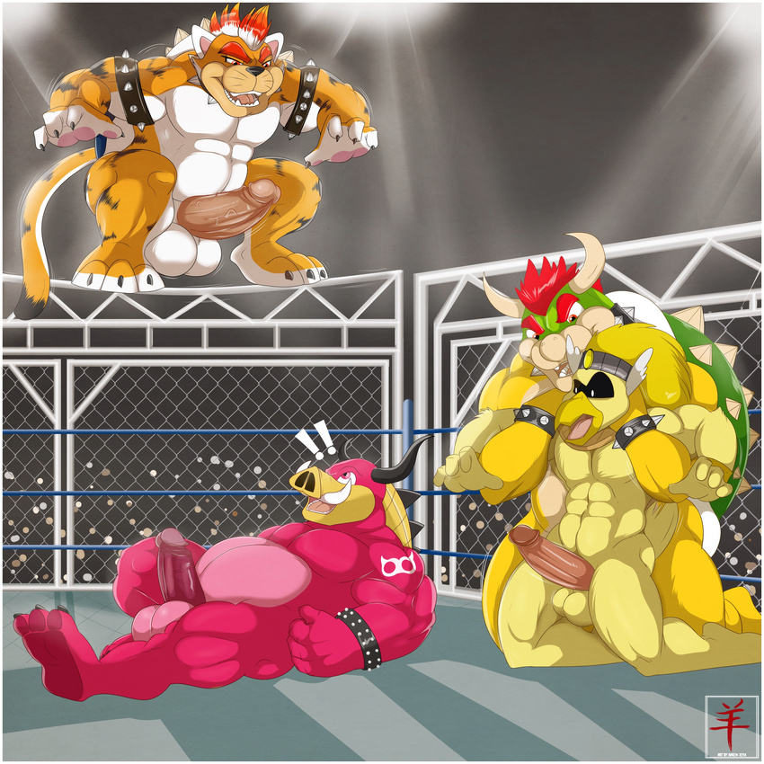 2014 aaron_(artist) audience avian bird bowser cage dragon hawk mario_bros meowser midbus nintendo penis rawk_hawk reptile scalie tagme turtle video_games