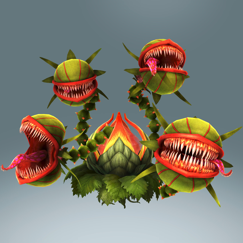 absurdres full_body gradient gradient_background highres manhandla monster official_art plant sharp_teeth solo the_legend_of_zelda tongue zelda_musou