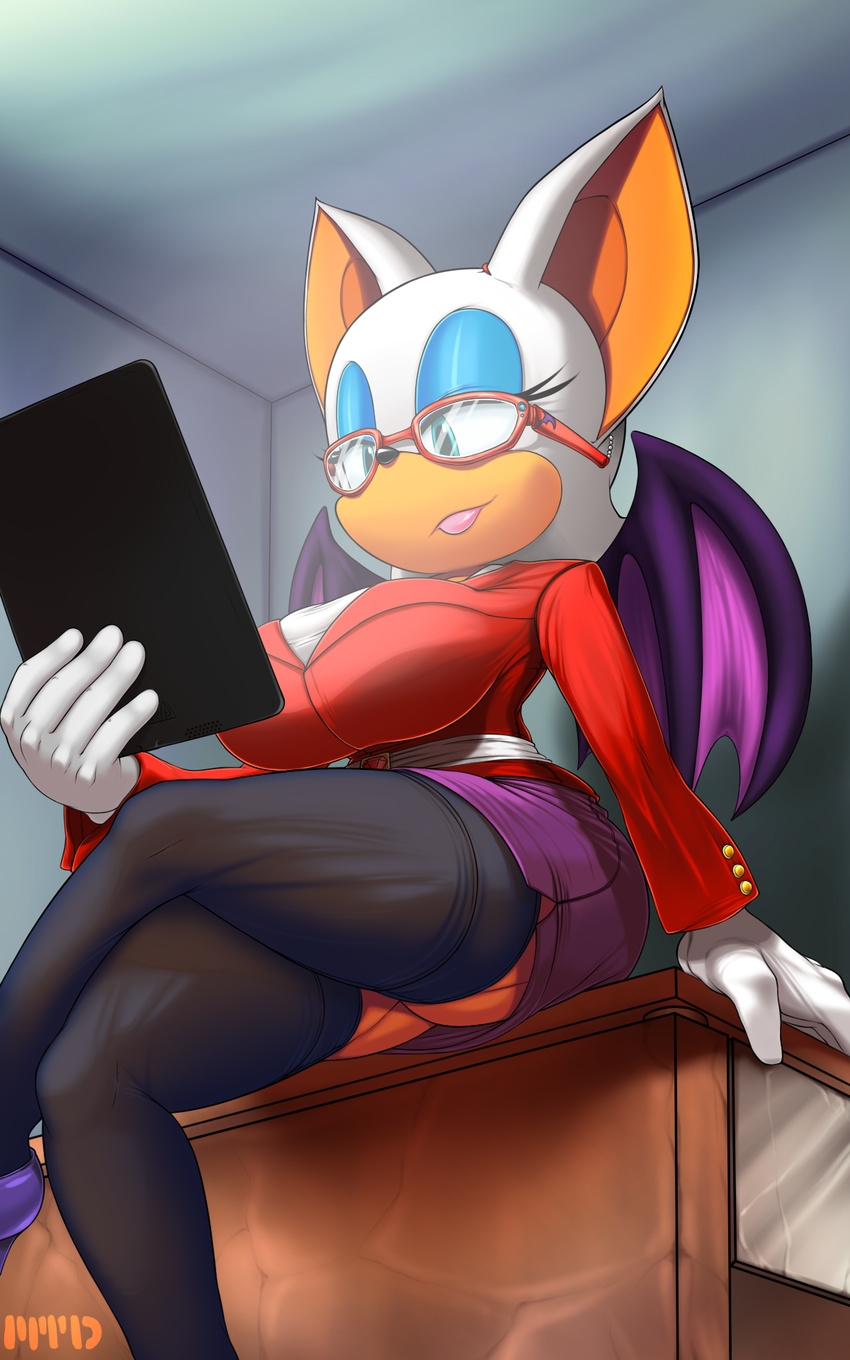 2014 anthro bat big_breasts breasts eyewear female glasses mammal marthedog rouge_the_bat sega smile solo sonic_(series) wings