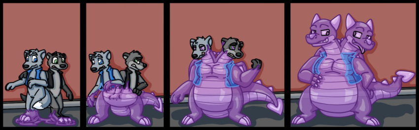 2_heads anthro conjoined dragon forced_transformation goo_creature growth invalid_color jelly male merging multi_head multifur samweasel scalie standing transformation transformation_sequence western_dragon