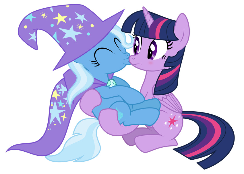 2014 absurd_res alpha_channel cute equine female feral friendship_is_magic hi_res horn horse kissing mammal masemj my_little_pony pony trixie_(mlp) twilight_sparkle_(mlp) unicorn winged_unicorn wings