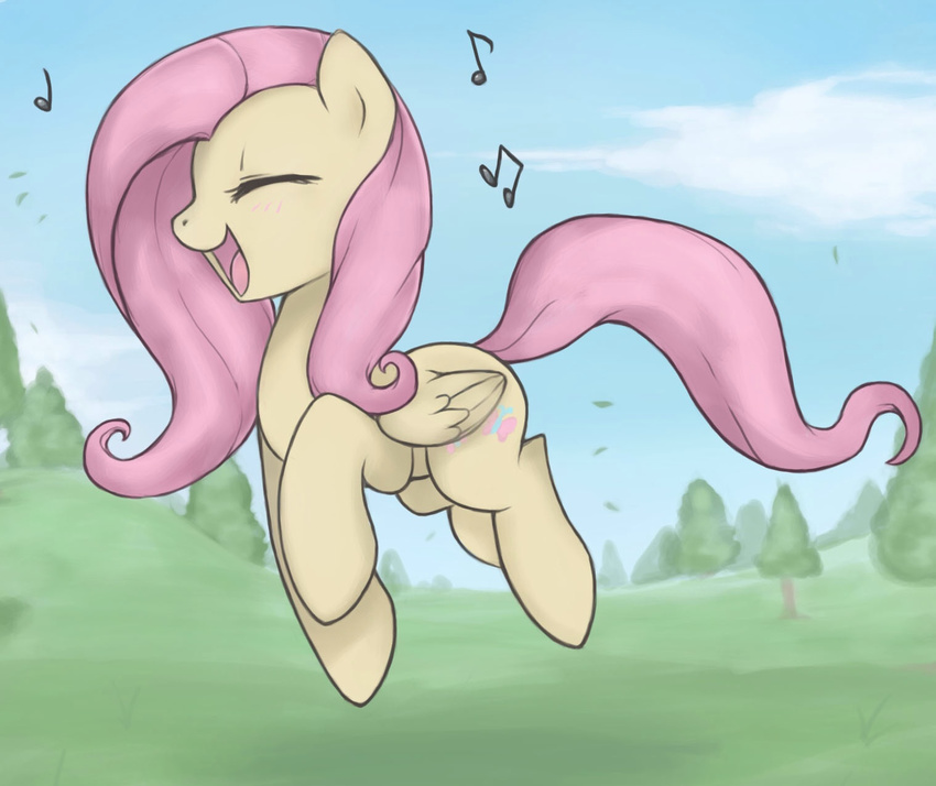 blush cutie_mark equine female feral fluttershy_(mlp) friendship_is_magic fur hair happy horse invalid_tag long_hair mammal my_little_pony pegasus pink_hair pony singing wings yellow_fur