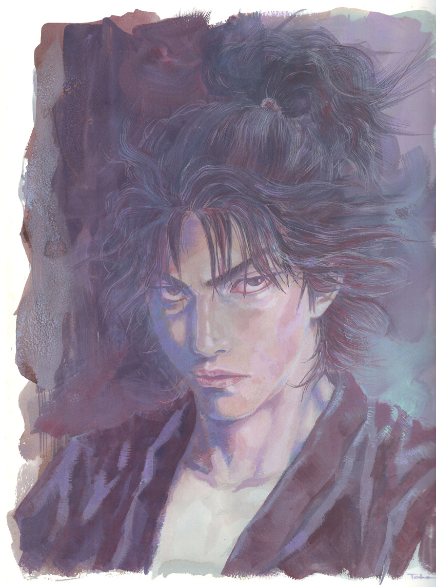 absurdres highres male_focus miyamoto_musashi scan solo takehiko_inoue traditional_media vagabond younger