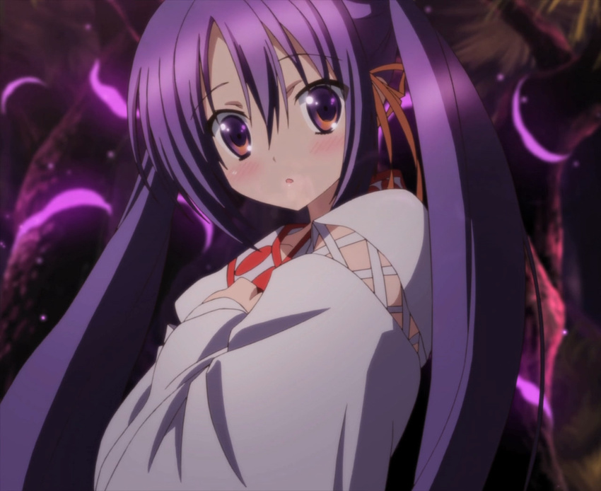 fianna_ray_ordesia hakama japanese_clothes long_hair purple_eyes purple_hair screencap seirei_tsukai_no_blade_dance