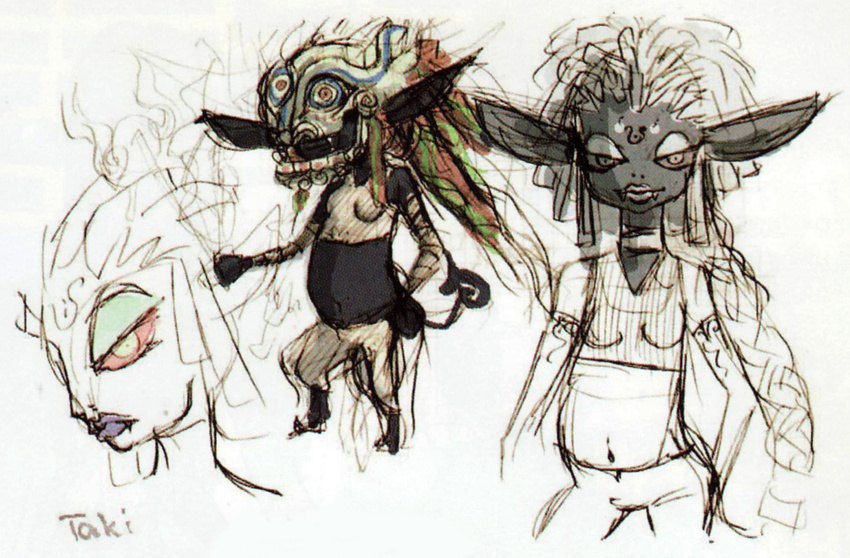 black_skin concept_art fangs female imp lips looking_at_viewer midna navel official_art pointy_ears solo the_legend_of_zelda twilight_princess video_games