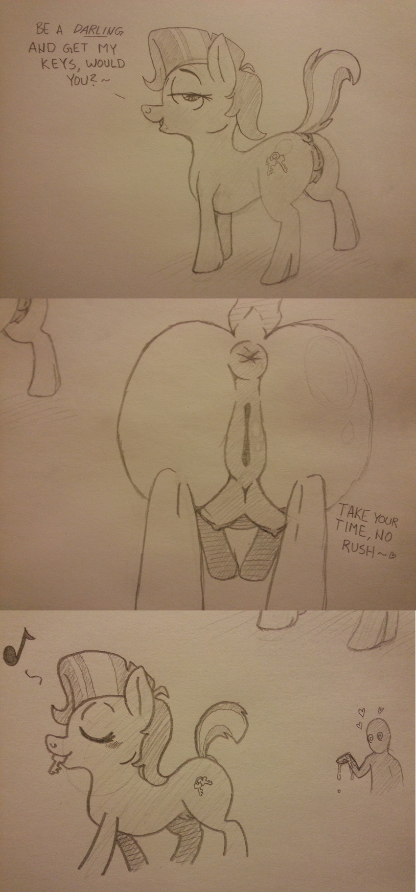 2014 anus backsash blush breasts butt comic cutie_mark english_text equine female feral friendship_is_magic hair horse mammal monochrome my_little_pony nipples nude open_mouth original_character pony presenting pussy sketch smile suggestive text