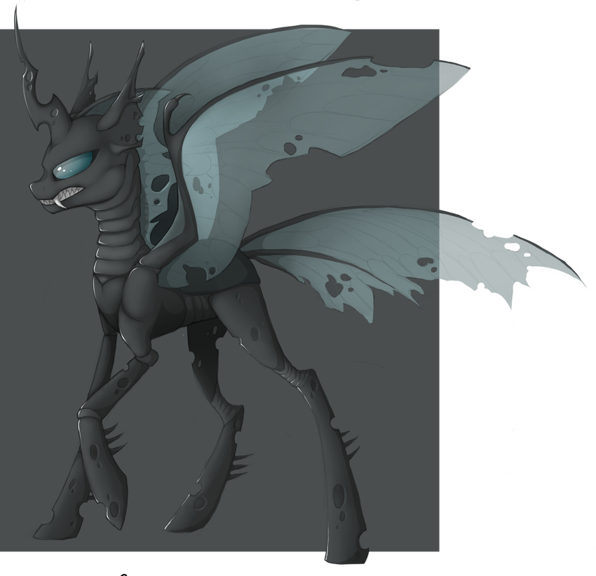 2014 ambiguous_gender black_body changeling feral friendship_is_magic horn my_little_pony solo standing teeth wingedwolf94 wings