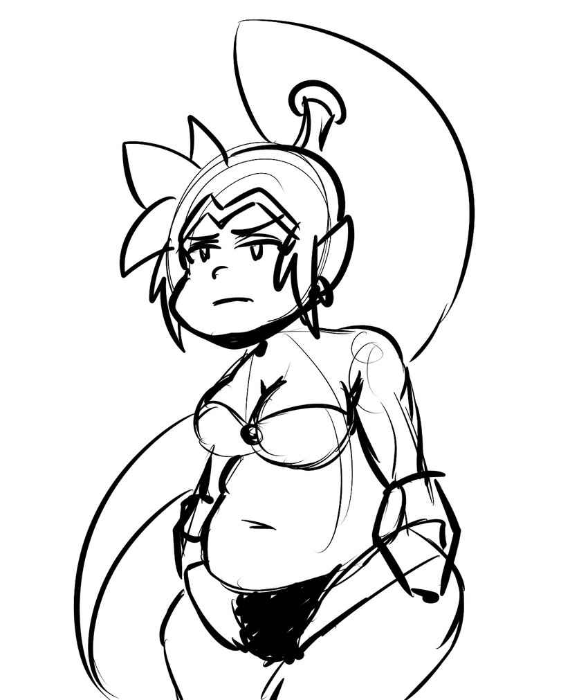 cleavage clothed clothing female genie monochrome overweight ponytail shantae shantae_(series) solo unknown_artist