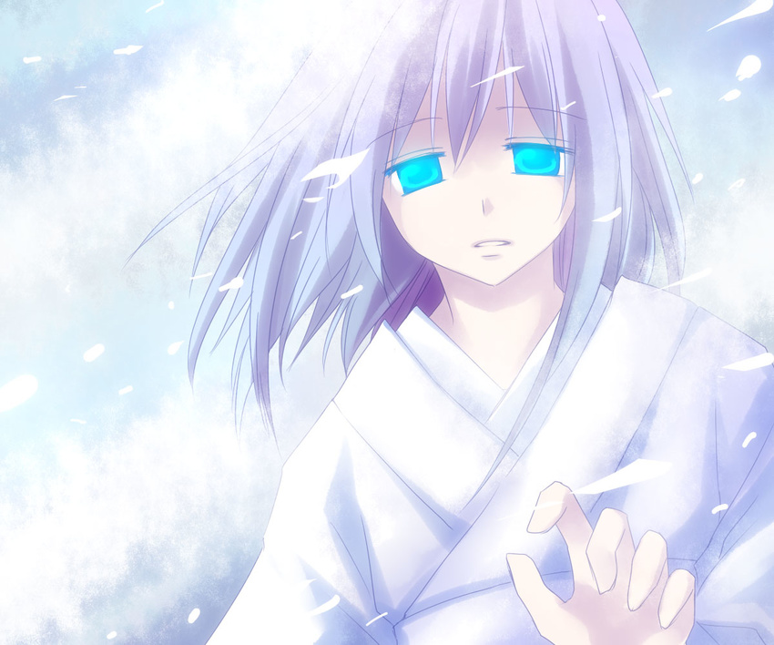 asahina blue_eyes blue_hair glowing glowing_eyes japanese_clothes kimono letty_whiterock snow solo touhou yuki_onna
