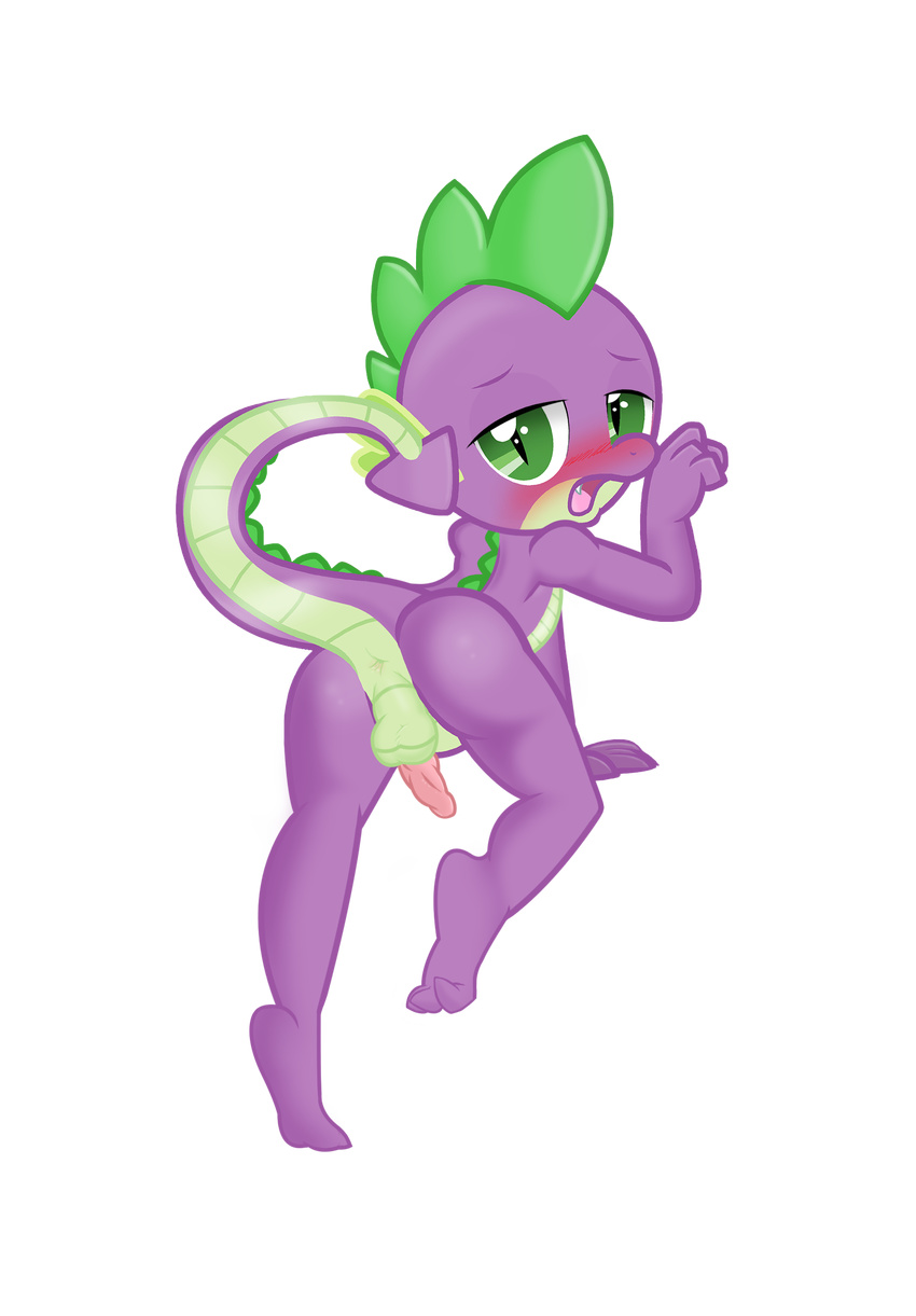 alpha_channel anthro anus back_turned backsack balls blue_eyes blush butt datphotoshopdoeee! dragon edit embarrassed fangs friendship_is_magic green_eyes hindpaw looking_at_viewer looking_back male my_little_pony nude open_mouth paws penis pink_penis plain_background pose purple_scales pyruvate raised_tail slit_pupils solo spike_(mlp) spines teeth tongue transparent_background