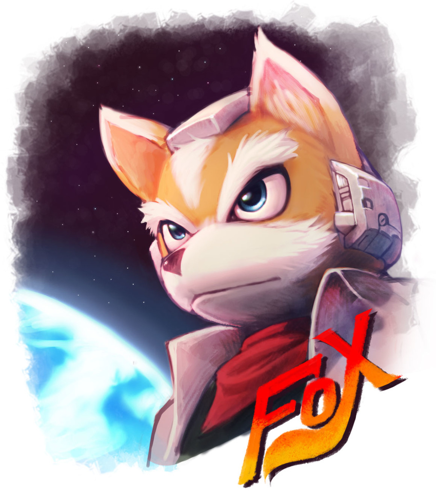 1boy blue_eyes fox_mccloud furry jacket nintendo scarf solo space star_fox