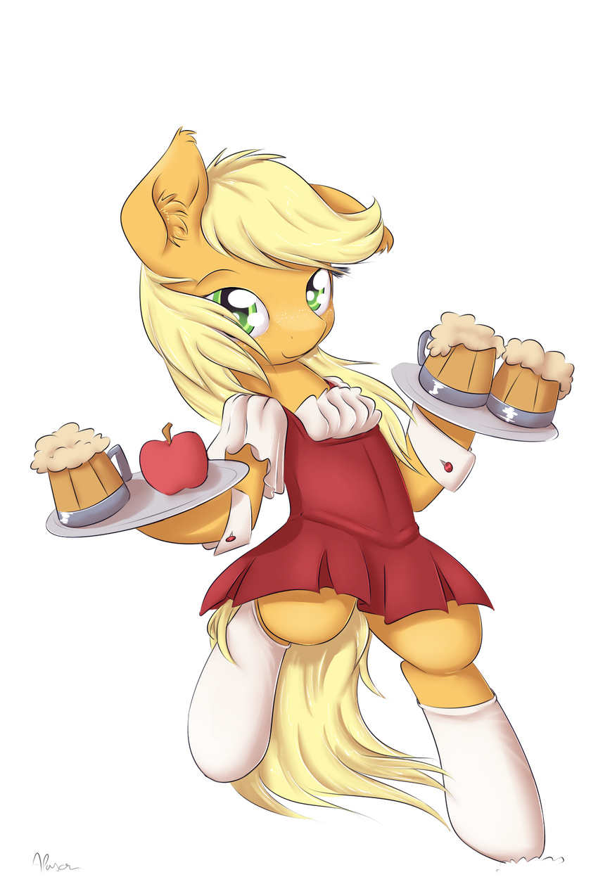 2014 alasou alpha_channel apple applejack_(mlp) bipedal blonde_hair cider clothing cup earth_pony equine female friendship_is_magic fruit fur green_eyes hair horse mammal my_little_pony orange_fur plain_background pony smile solo transparent_background