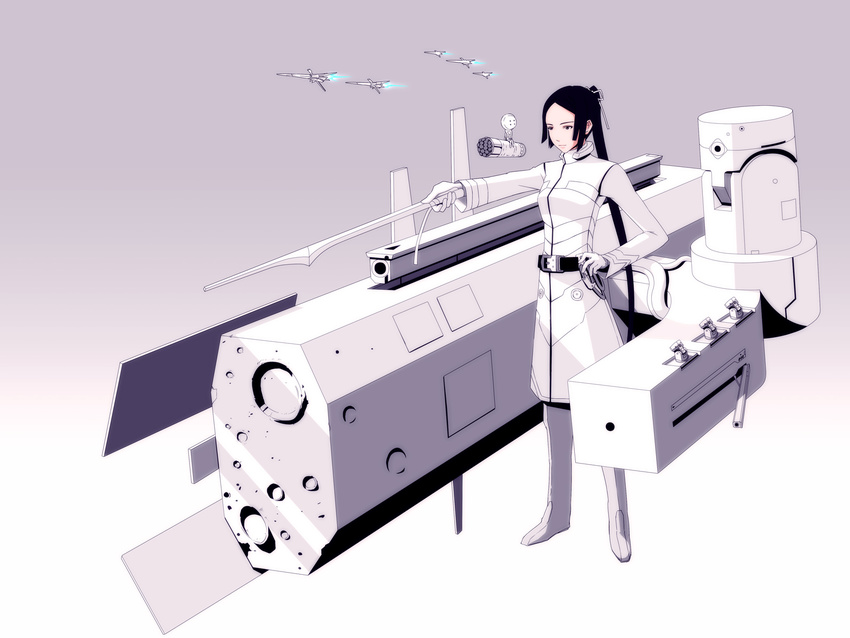 black_hair crater gloves gradient highres j-unit_(lilykiss) kantai_collection kobayashi_(sidonia_no_kishi) long_hair mecha_musume military military_uniform morito_(sidonia_no_kishi) ponytail science_fiction sidonia_(ship) sidonia_no_kishi space_craft uniform