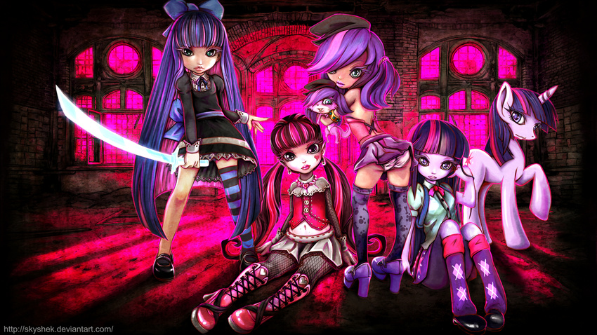 draculaura littlest_pet_shop monster_high my_little_pony panty_&amp;_stocking_with_garterbelt panty_and_stocking_with_garterbelt purple_hair skyshek stocking_(psg) thighhighs twilight_sparkle zoe_trent