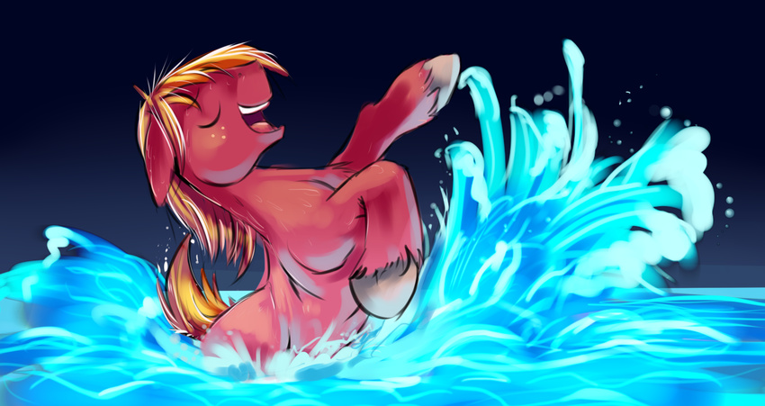 2014 big_macintosh_(mlp) blonde_hair earth_pony equine eyes_closed freckles friendship_is_magic gsphere hair horse male mammal my_little_pony pony solo splash water