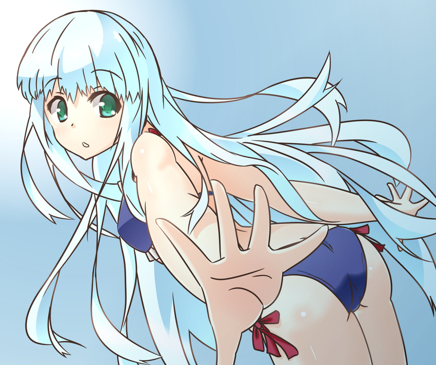 absurdres aoki_hagane_no_arpeggio ass bikini blue_hair green_eyes highres iona long_hair outstretched_arms solo spread_arms swimsuit yosshy815