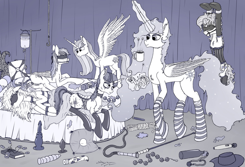 2014 applejack_(mlp) bdsm bondage bound butt collar corset cutie_mark enema female friendship_is_magic fur group hair horn lesbian levitation magic my_little_pony patapony13 pinkie_pie_(mlp) princess_cadance_(mlp) princess_celestia_(mlp) pussy rainbow_dash_(mlp) royalty rubber twilight_sparkle_(mlp) white_fur wings