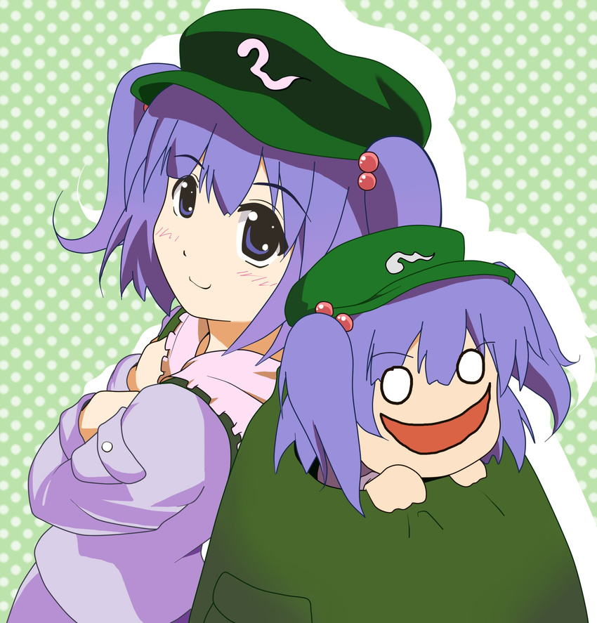 backpack bag dual_persona hair_bobbles hair_ornament hat highres horror_(theme) kawashiro_nitori multiple_girls non-web_source smile touhou twintails two_side_up