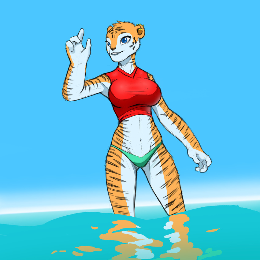 big_arms big_breasts breasts cubikore feline female mammal tiger water