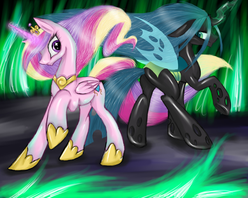 2014 changeling equine female feral friendship_is_magic horn horse mammal my_little_pony princess_cadance_(mlp) queen_chrysalis_(mlp) santagiera winged_unicorn wings