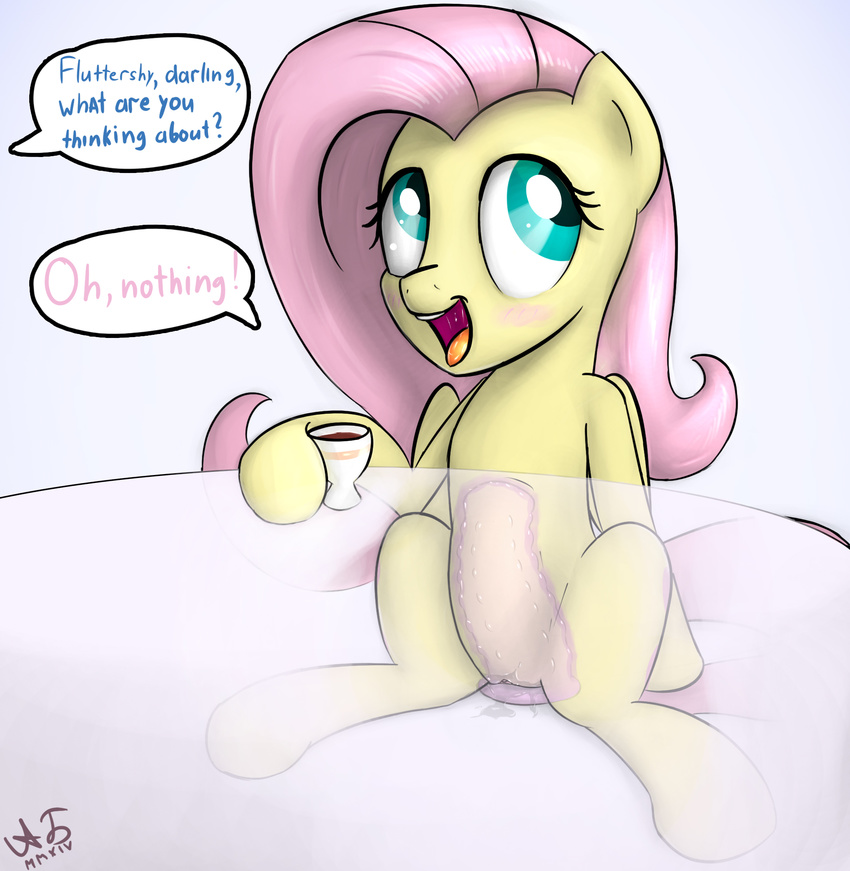 2014 augustbebel dialog dildo english_text equine female feral fluttershy_(mlp) friendship_is_magic fur hair hi_res holding insertion internal long_hair mammal my_little_pony open_mouth pegasus penetration pink_hair pussy pussy_juice sex_toy solo text vaginal vaginal_insertion vaginal_penetration wings yellow_fur