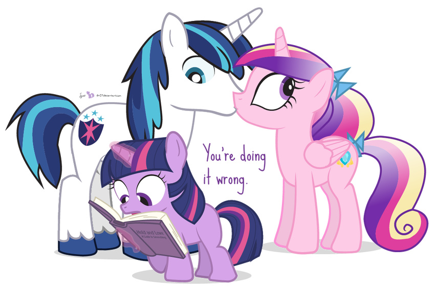 2014 alpha_channel blue_hair book cutie_mark dm29 english_text equine female feral friendship_is_magic group hair horn kissing levitation magic male mammal my_little_pony princess_cadance_(mlp) shining_armor_(mlp) text twilight_sparkle_(mlp) unicorn winged_unicorn wings young