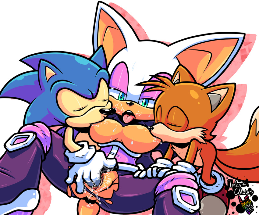 amuzoreh blush breasts female fingering group group_sex male miles_prower pussy pussy_juice rougue_the_bat sega sex sonic_(series) sonic_the_hedgehog suckling threesome