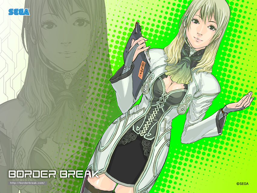 border_break breasts fiona_(border_break) green_eyes green_hair highres kazama_raita long_hair medium_breasts skirt solo