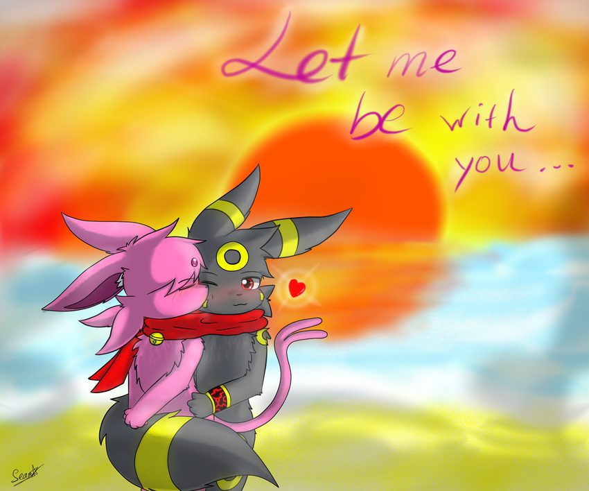 &lt;3 2014 blush blushes cute eeveelution espeon from_behind girly invalid_tag male nintendo pok&eacute;mon scarf senz sky smile sun umbreon video_games